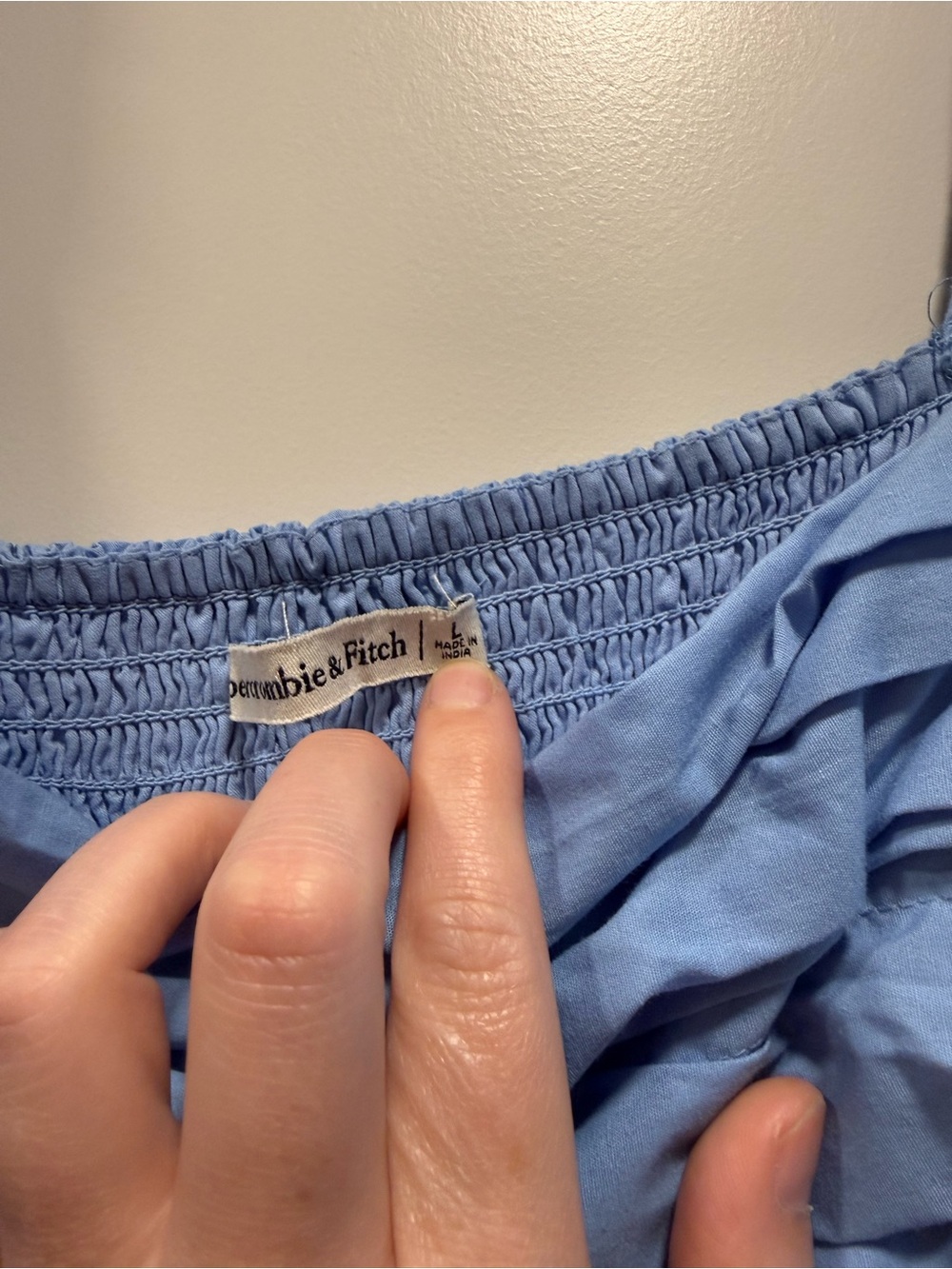 Abercrombie & Fitch Light Blue Smocked Neck Top - Picture 2 of 4